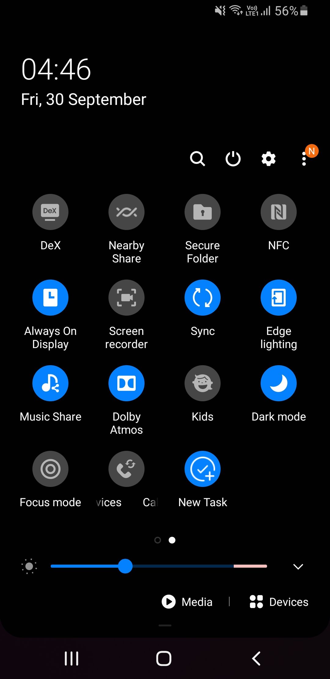 Screenshot of Samsung Quick Panel