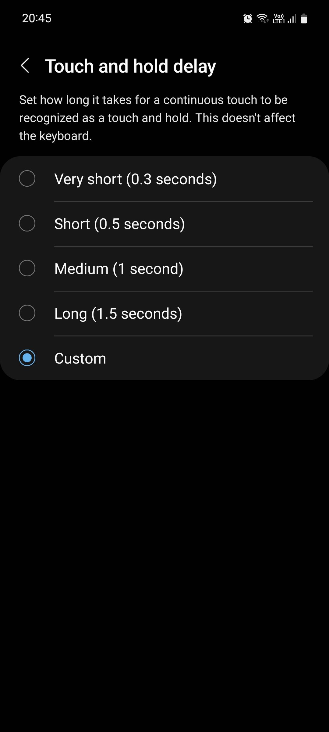 Samsung touch and hold delay menu