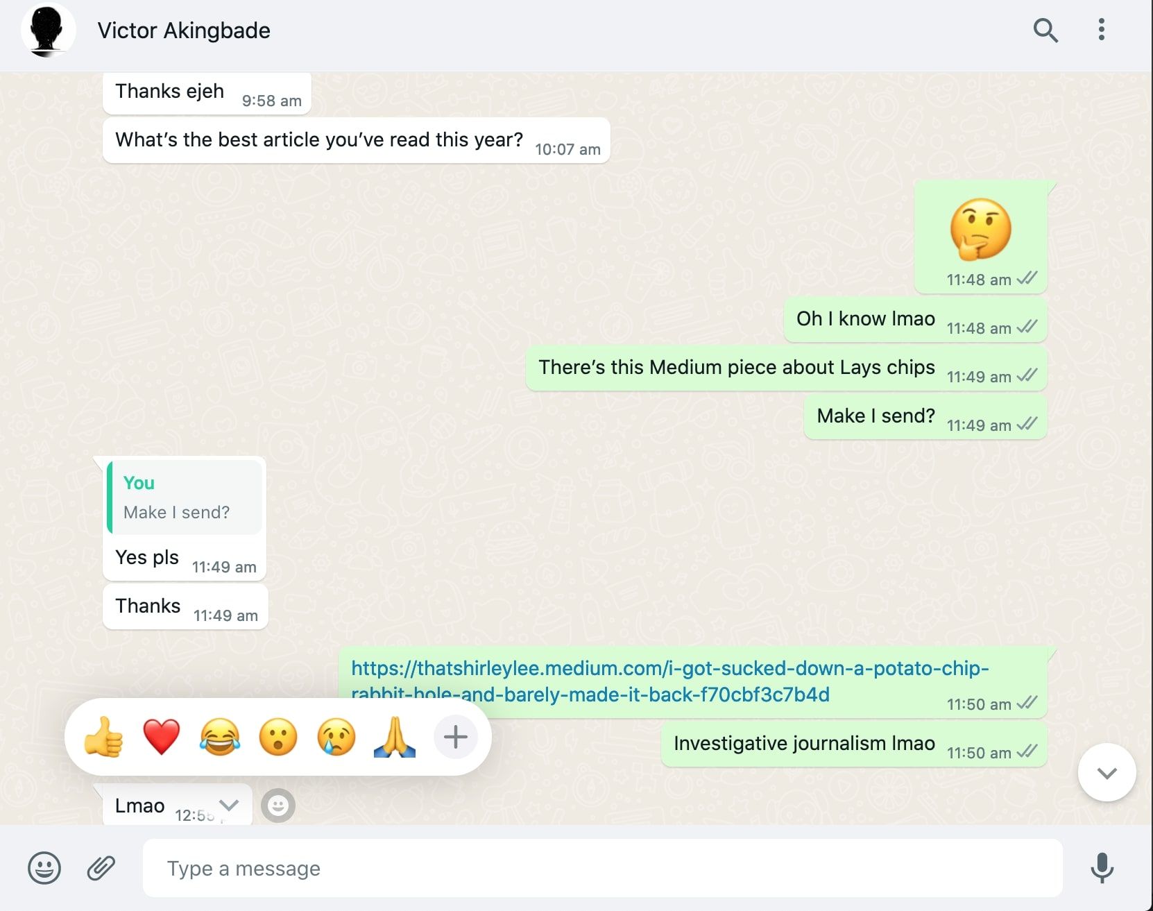 WhatsApp emoji reactions on desktop