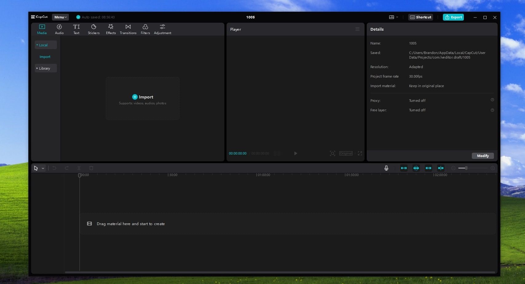 CapCut for PC Editing Window