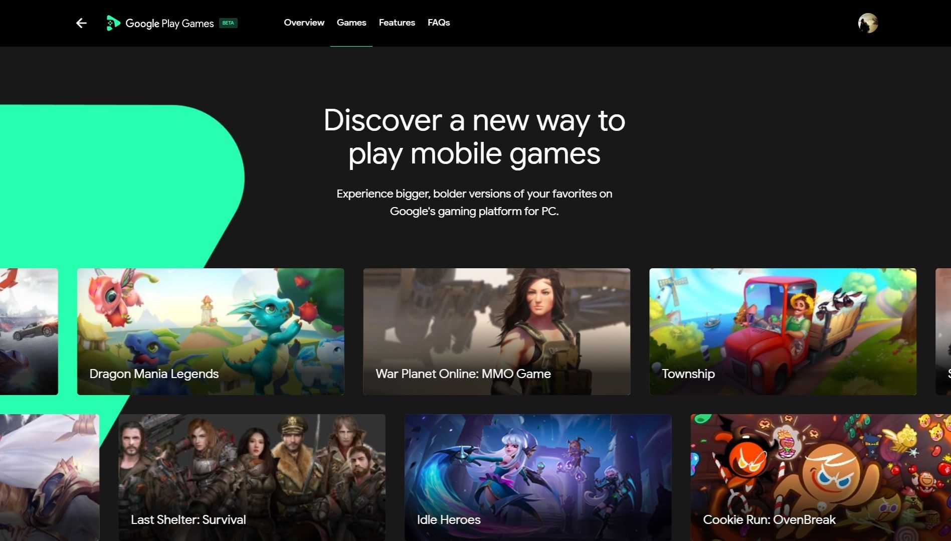 Tiles of different games available on Google Play Games