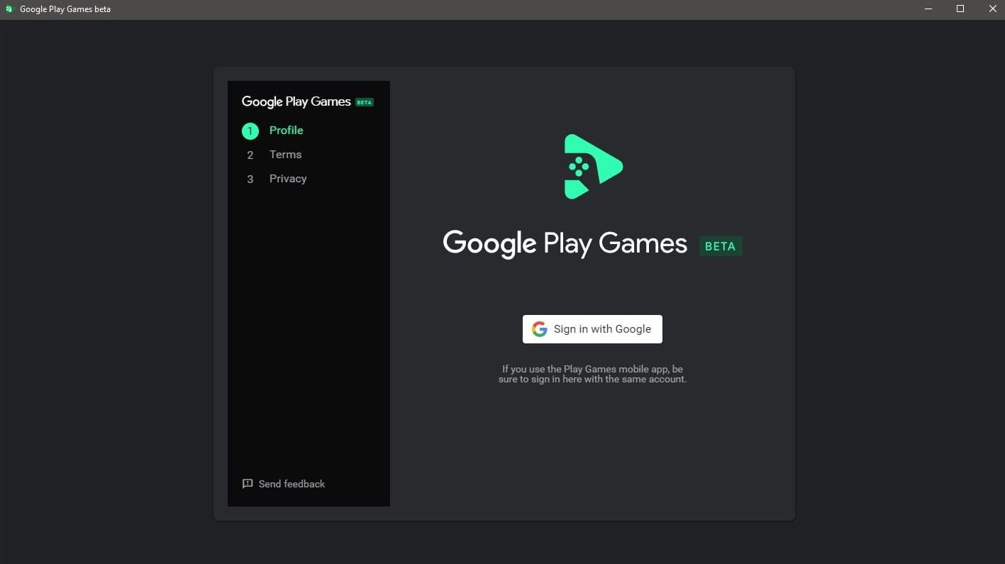 Google Play Games log in window