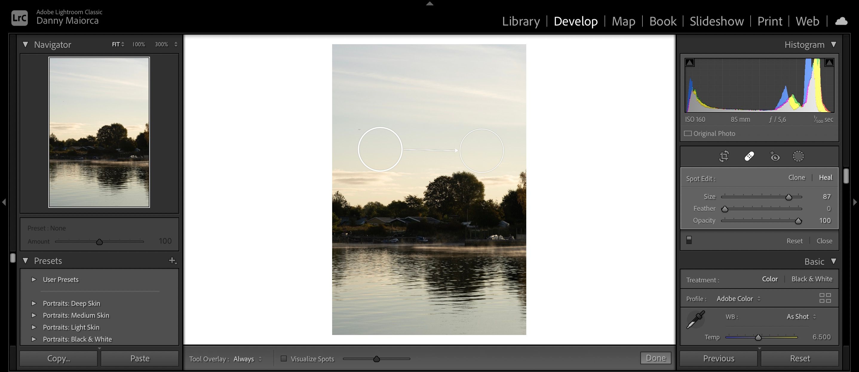 Screenshot showing how to remove an object in the sky on Adobe Lightroom