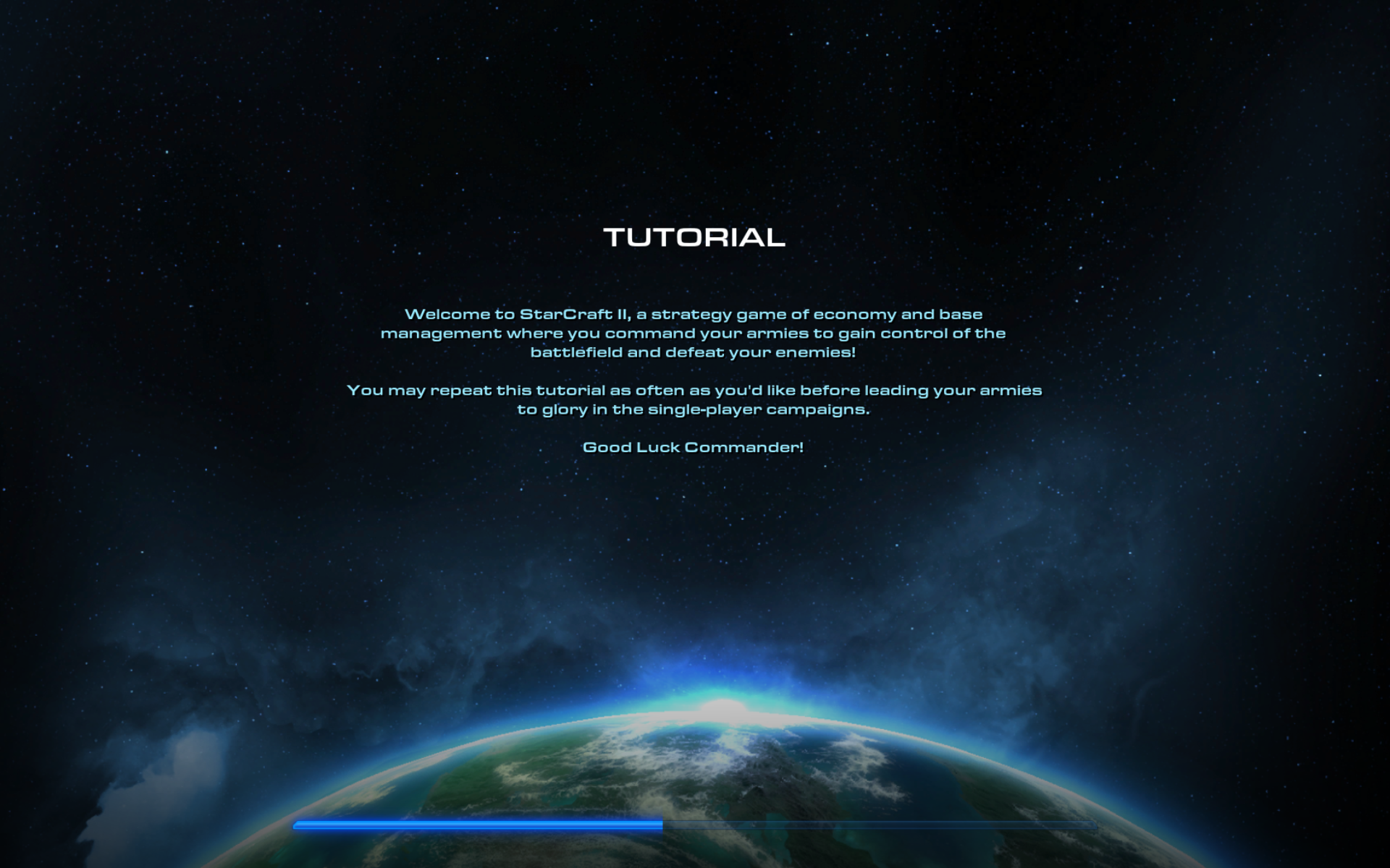 StarCraft II loading tutorial screen