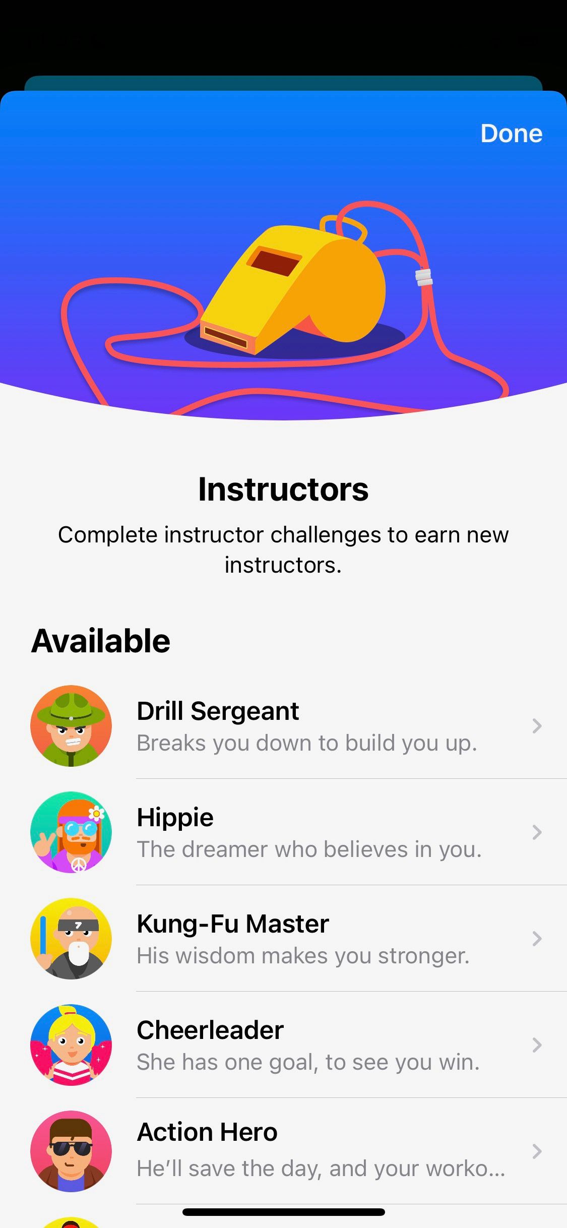 Screenshot of 7 App showing Instructor options