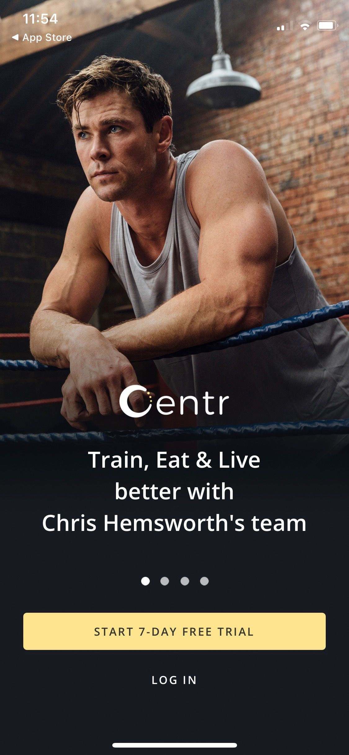 Screenshot of Centr app showing introduction screen