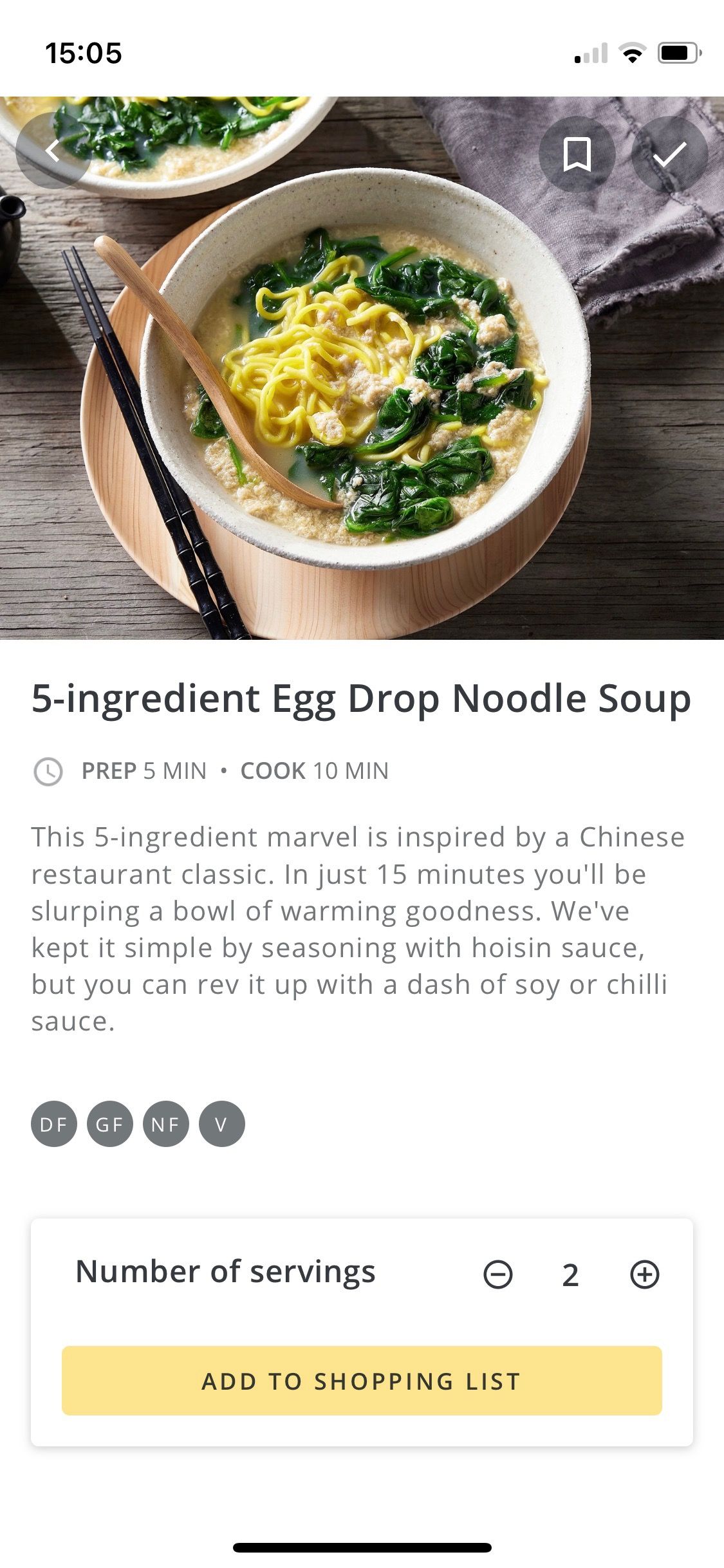 Screenshot of Centr app showing sample recipe