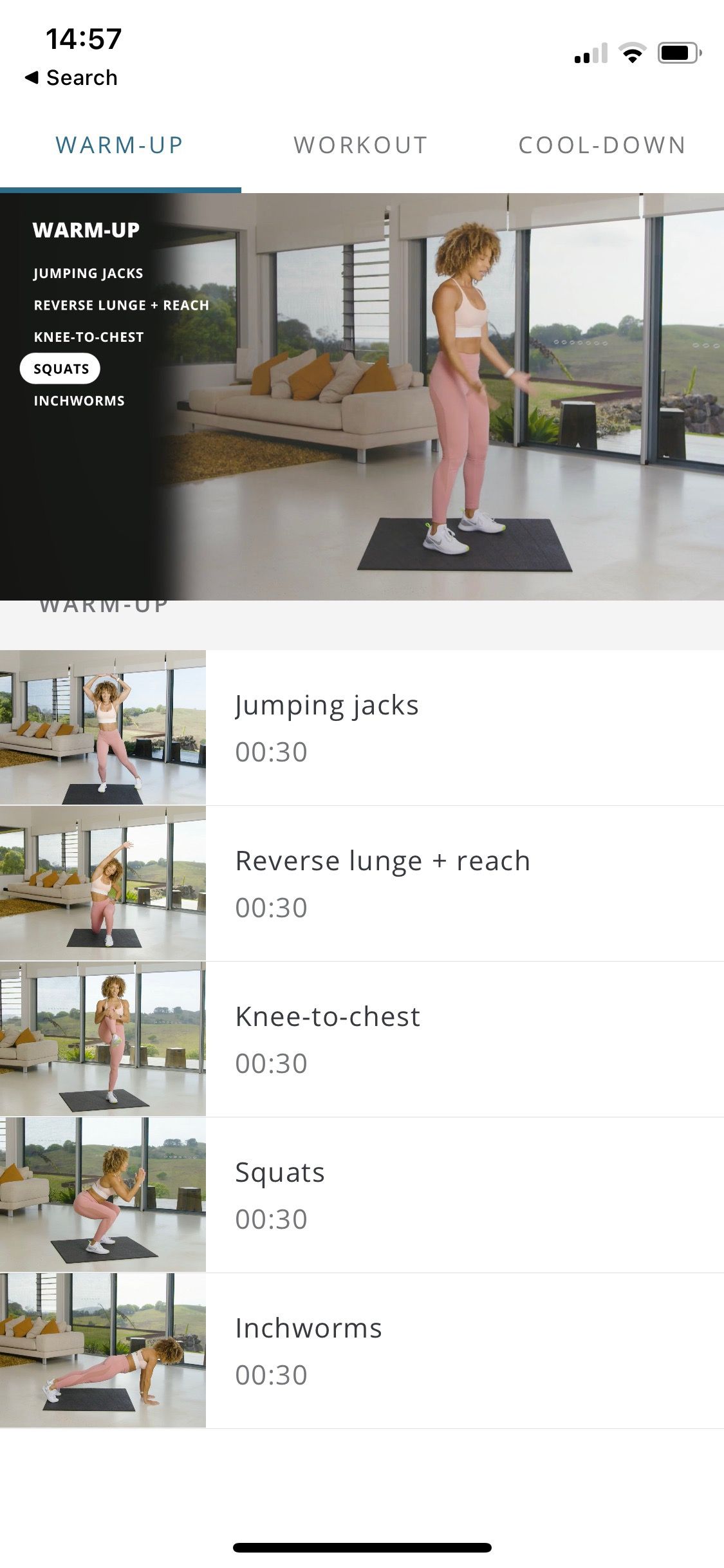 Screenshot of Centr app showing sample workout breakdown