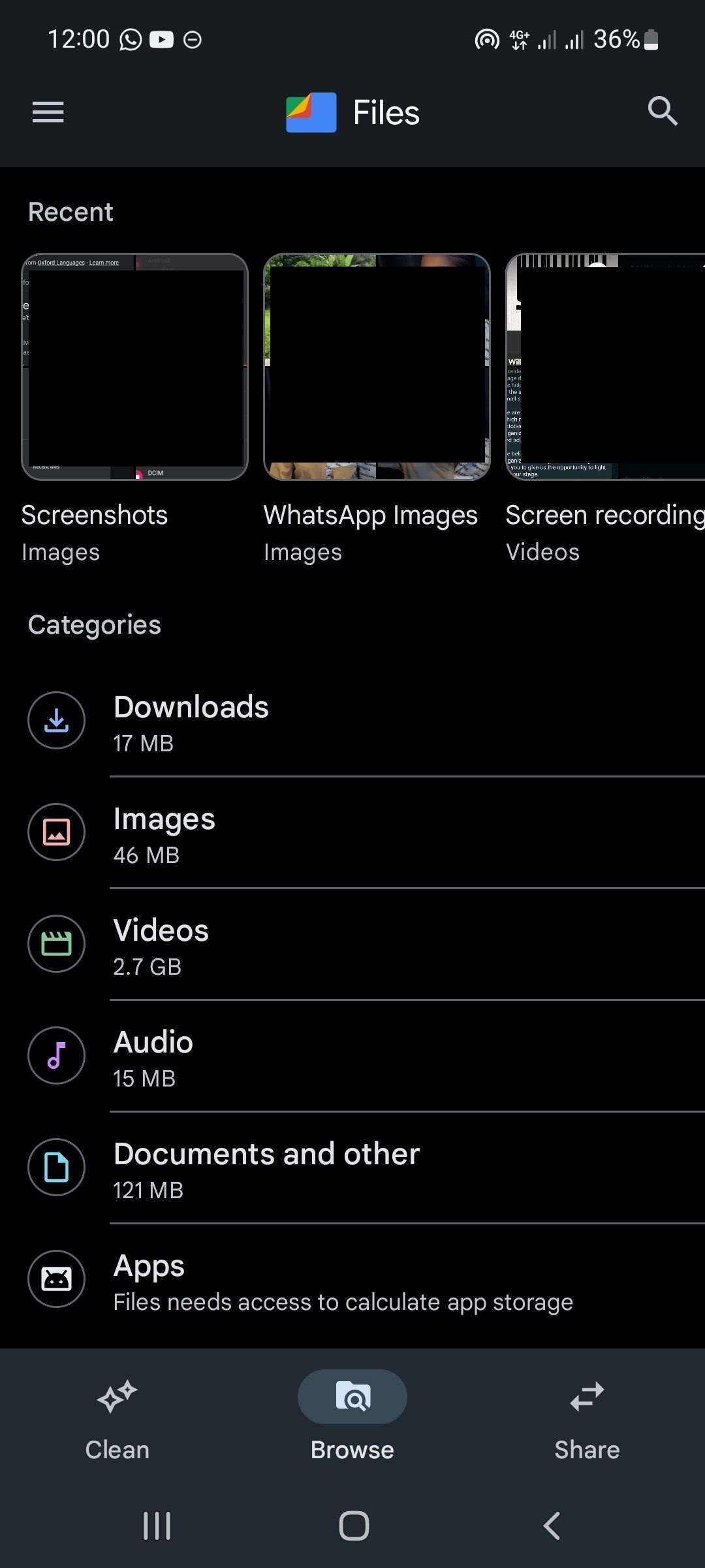 Screenshot of Files by Google home