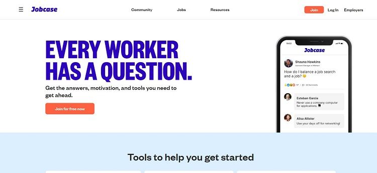 Screenshot of JobCase homepage
