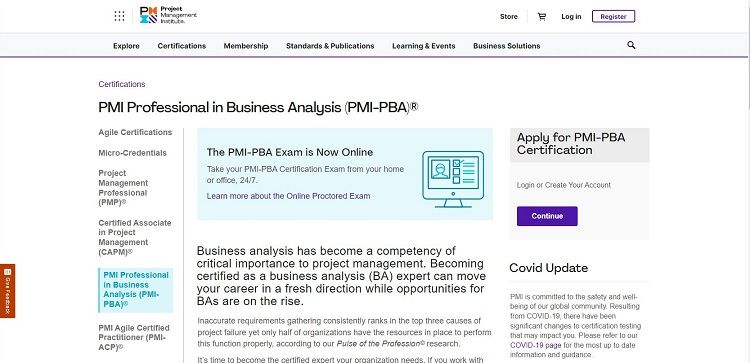 Screenshot of PMI-PBA