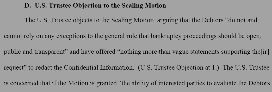 Screenshot of US Trustee Objection