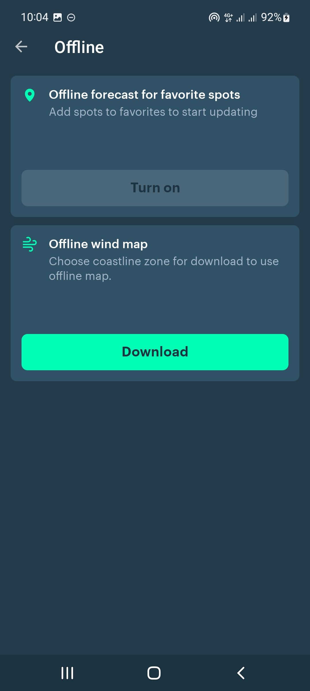 Screenshot of windy app offline