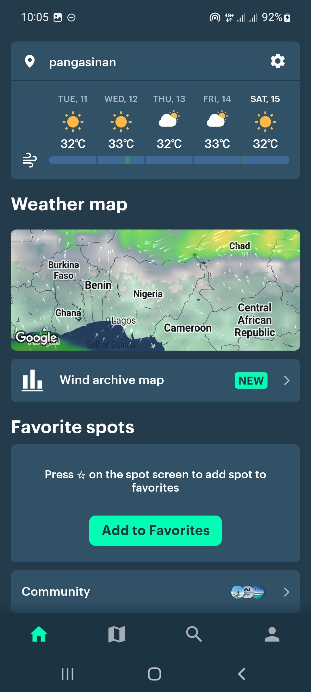 Screenshot of windy app