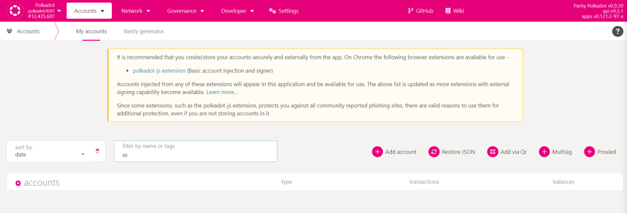 Screenshot on Creating Account on Polkadot.js