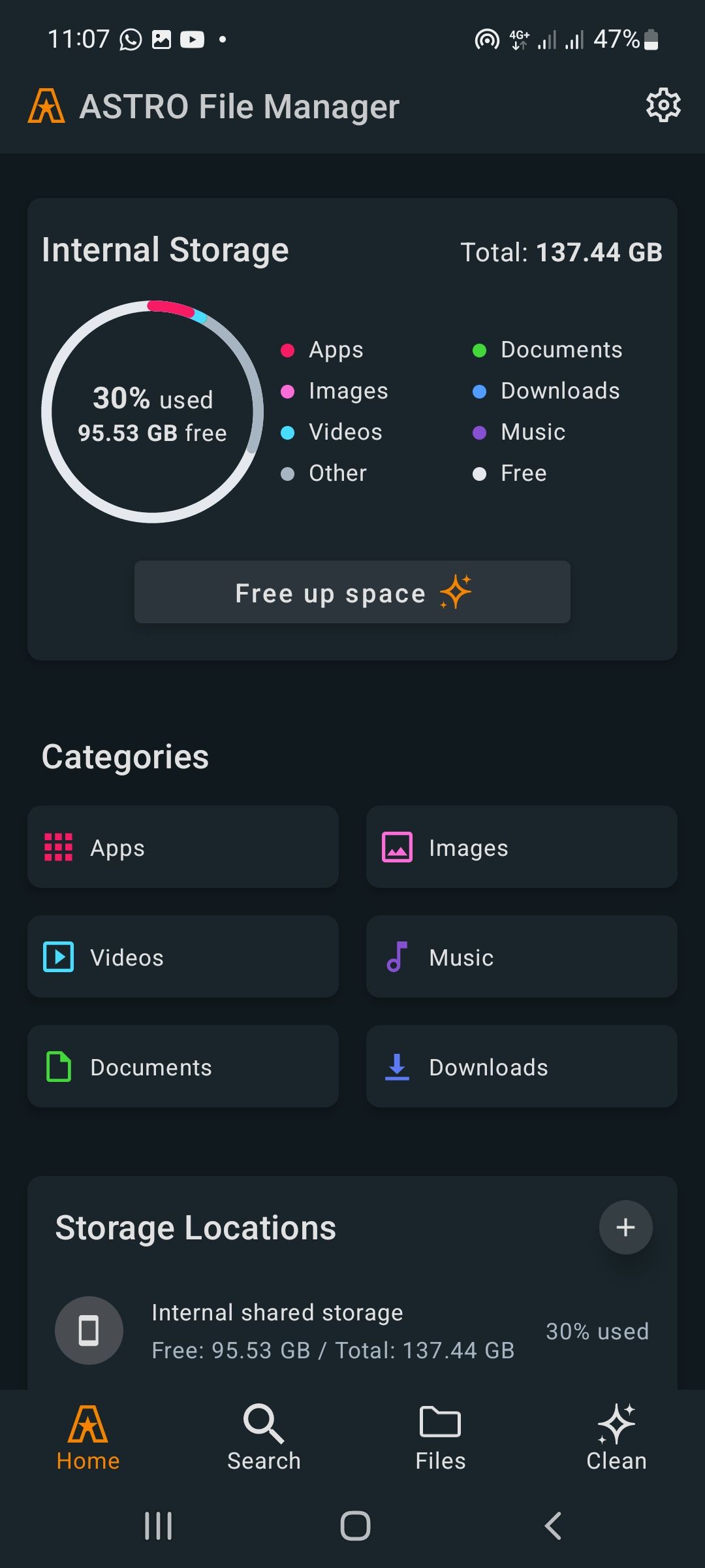 Screenshot showing ASTRO File Manager home