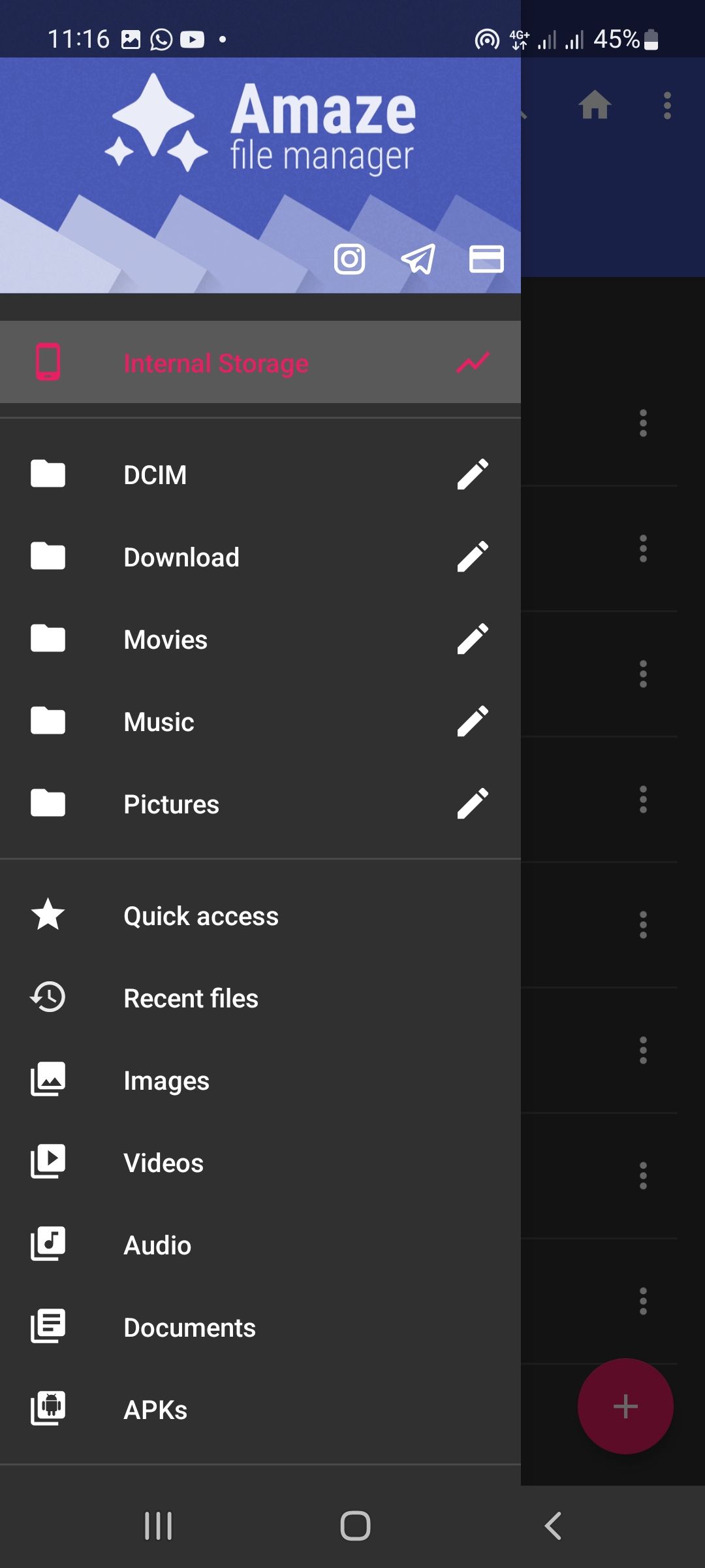 Screenshot showing amaze file manager sidebar