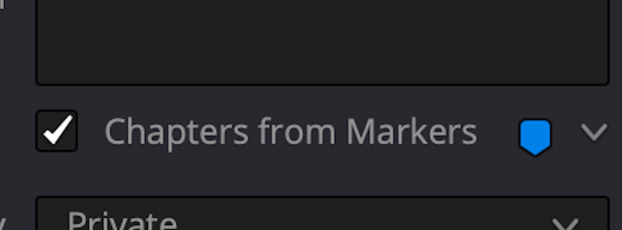 Screenshot showing the chapters from markers option in the render settings menu of Resolve 18
