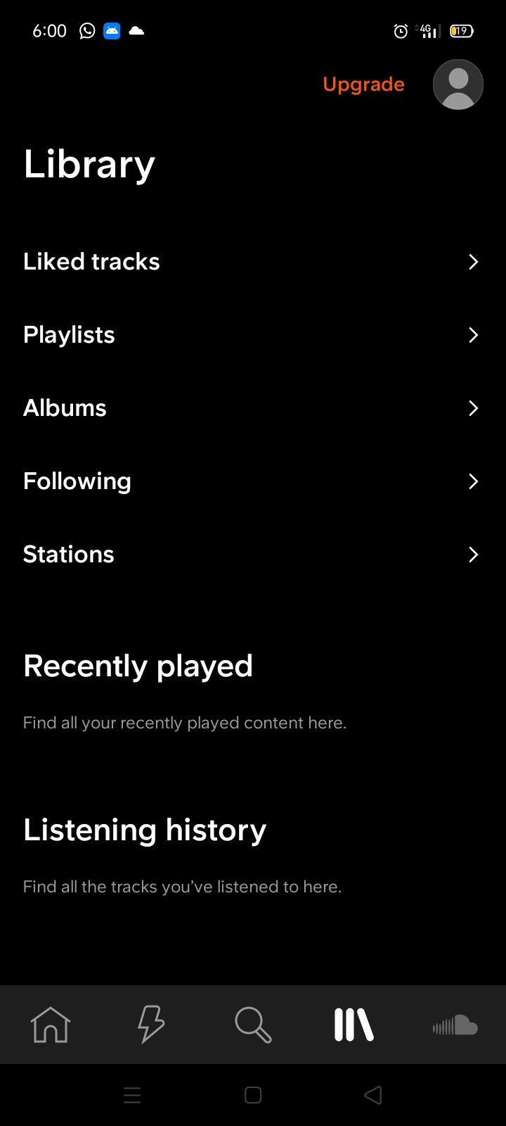 screenshot of soundcloud streaming music library