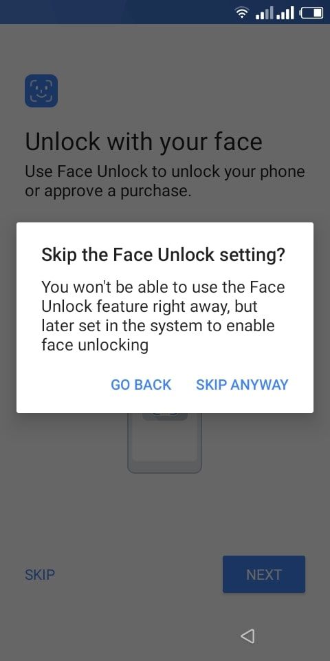 از تنظیم Face Unlock رد شوید