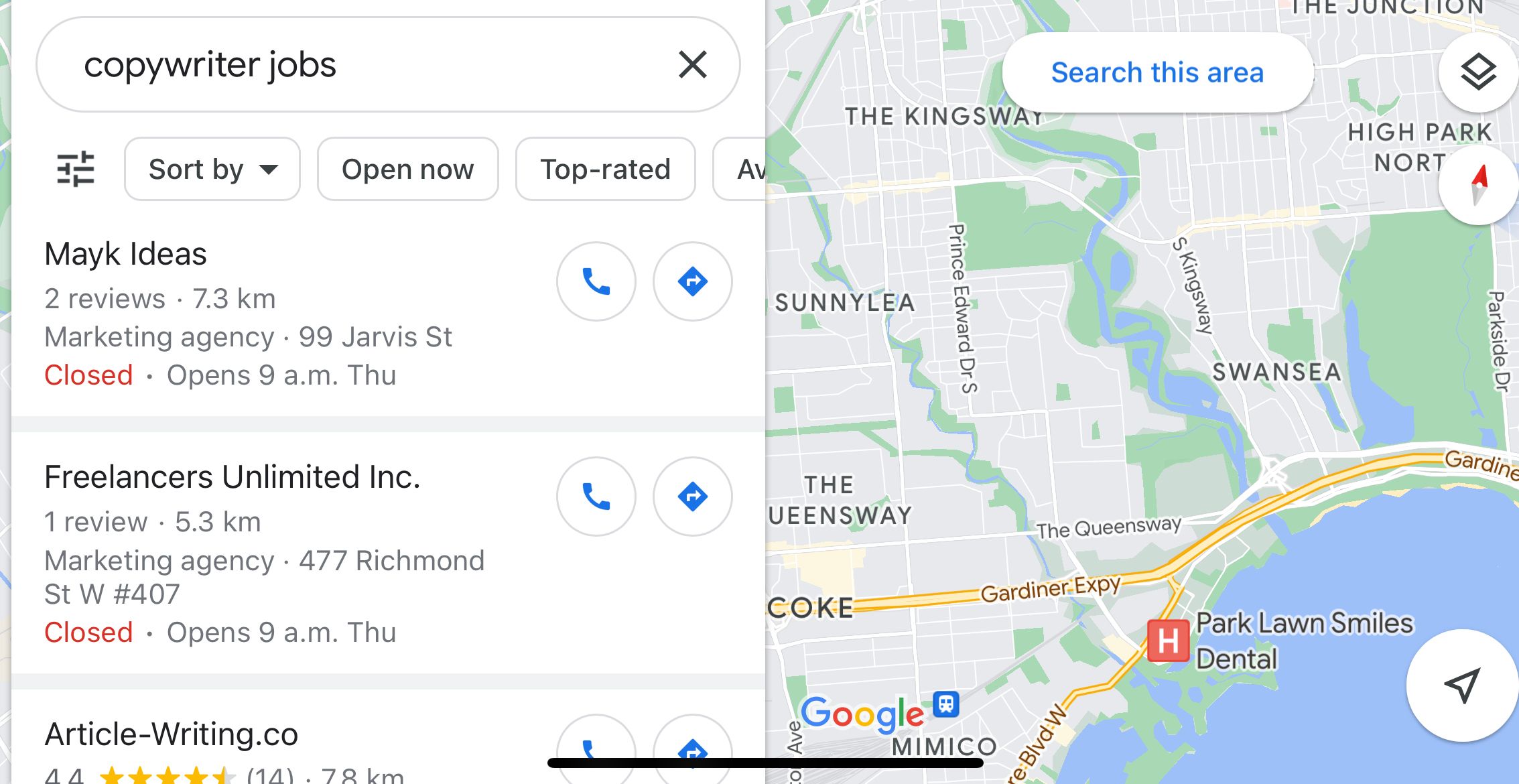 Search Area in Maps