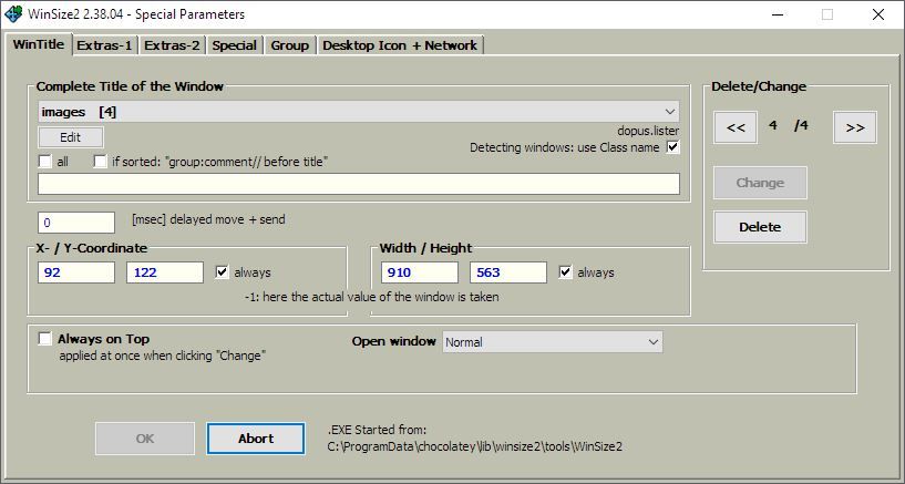 Selecting Window Rules in WinSize2
