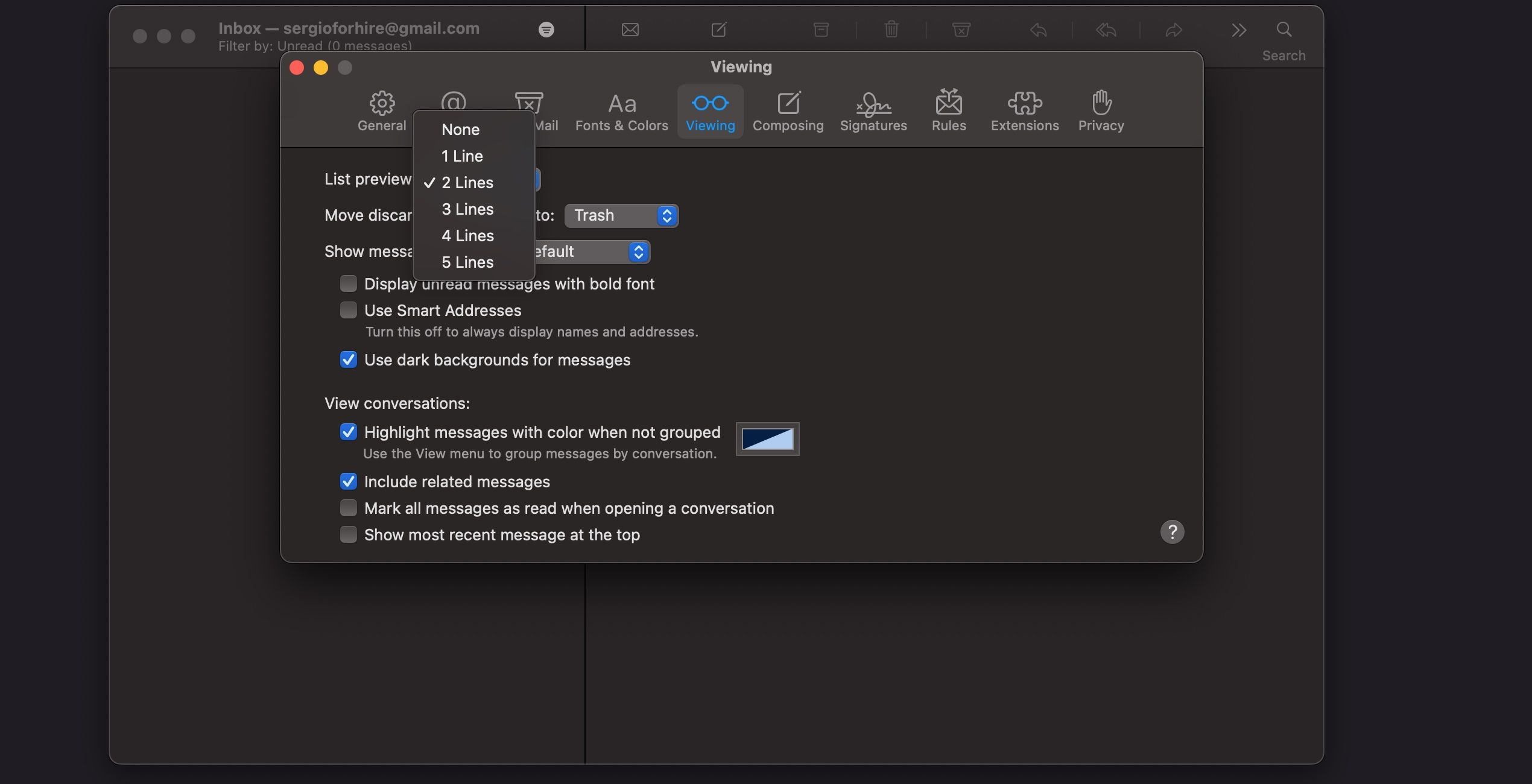 لیست پیش نمایش ایمیل Mac را تنظیم کنید
