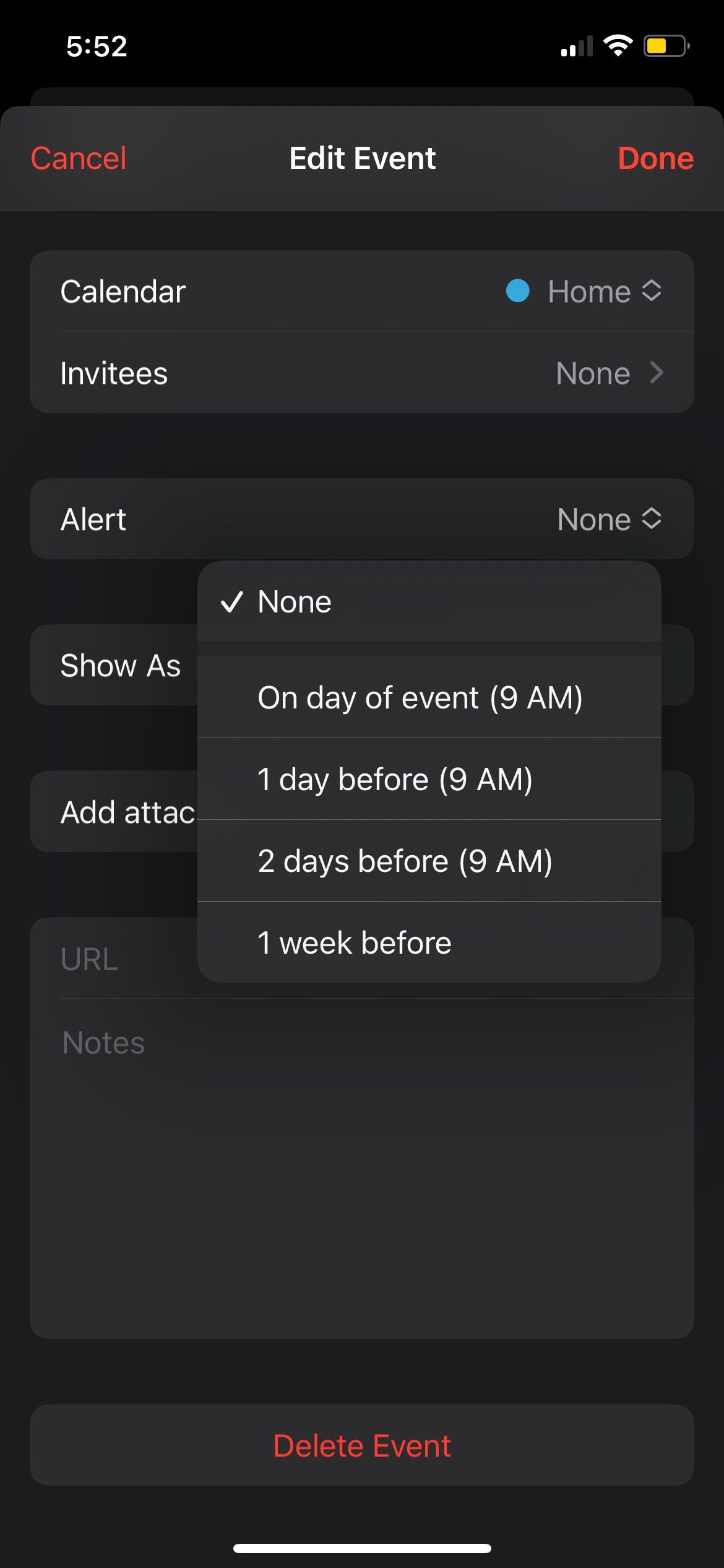 Setting an Alert Calendar iPhone