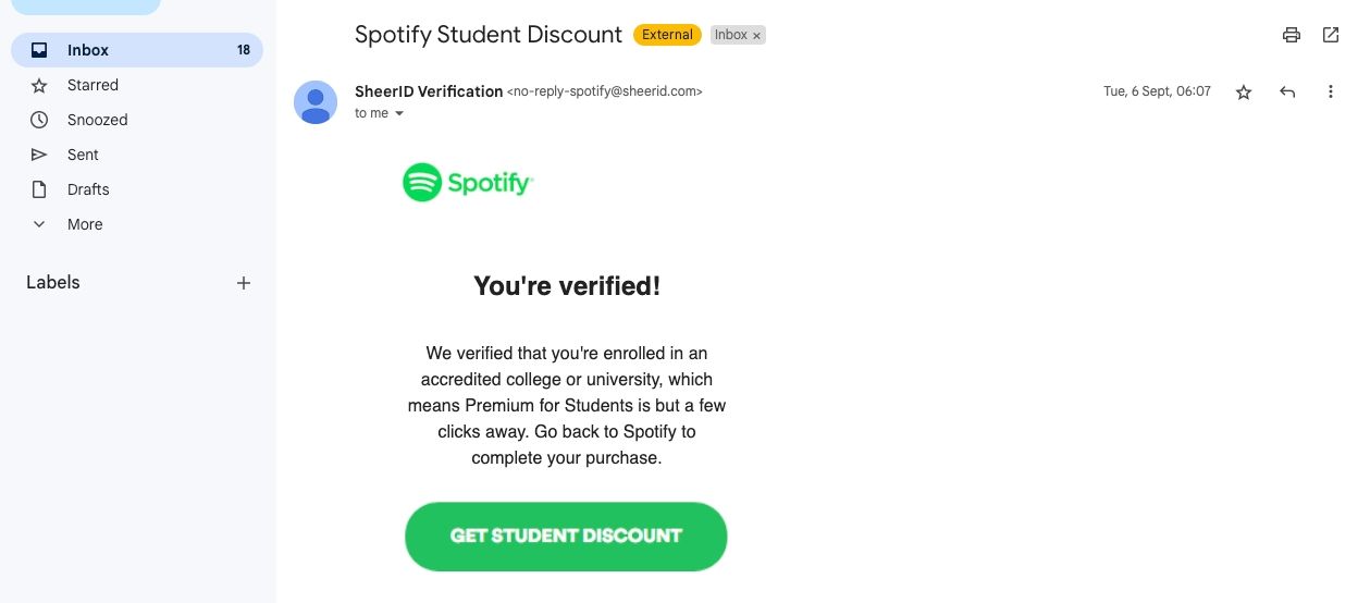 SheerID email verification to get Spotify Student discount