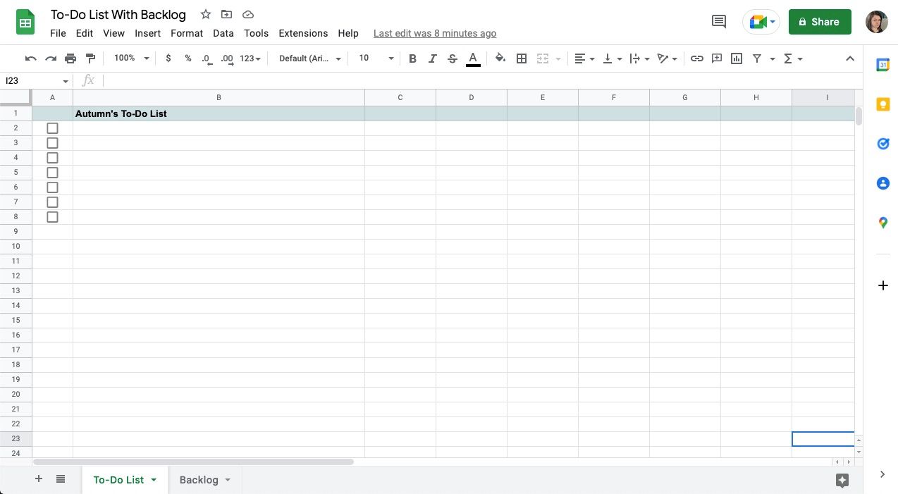 To-do list in spreadsheet software