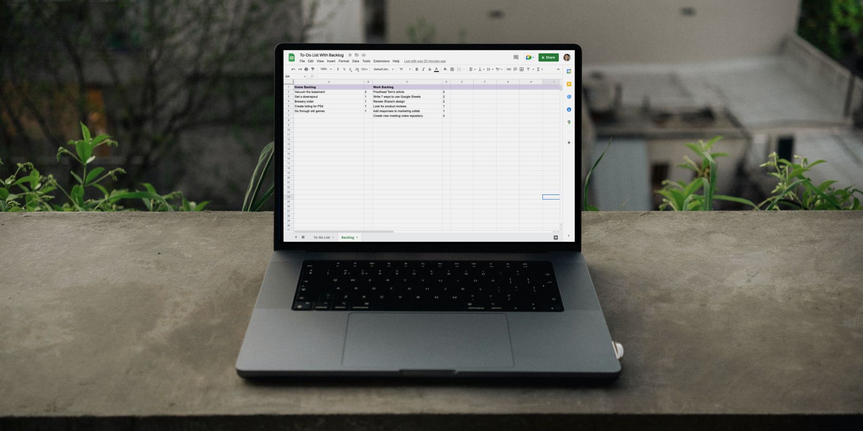 Google Sheets spreadsheet on a laptop