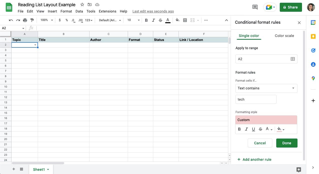Menu định dạng có điều kiện trong phần mềm bảng tính