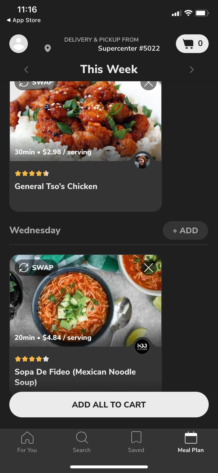 SideChef app Meal Plan screen