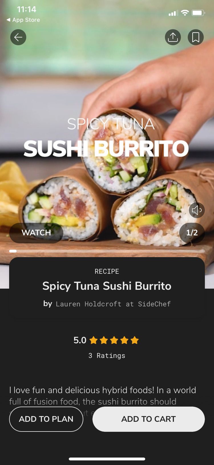 SideChef app sushi burrito recipe