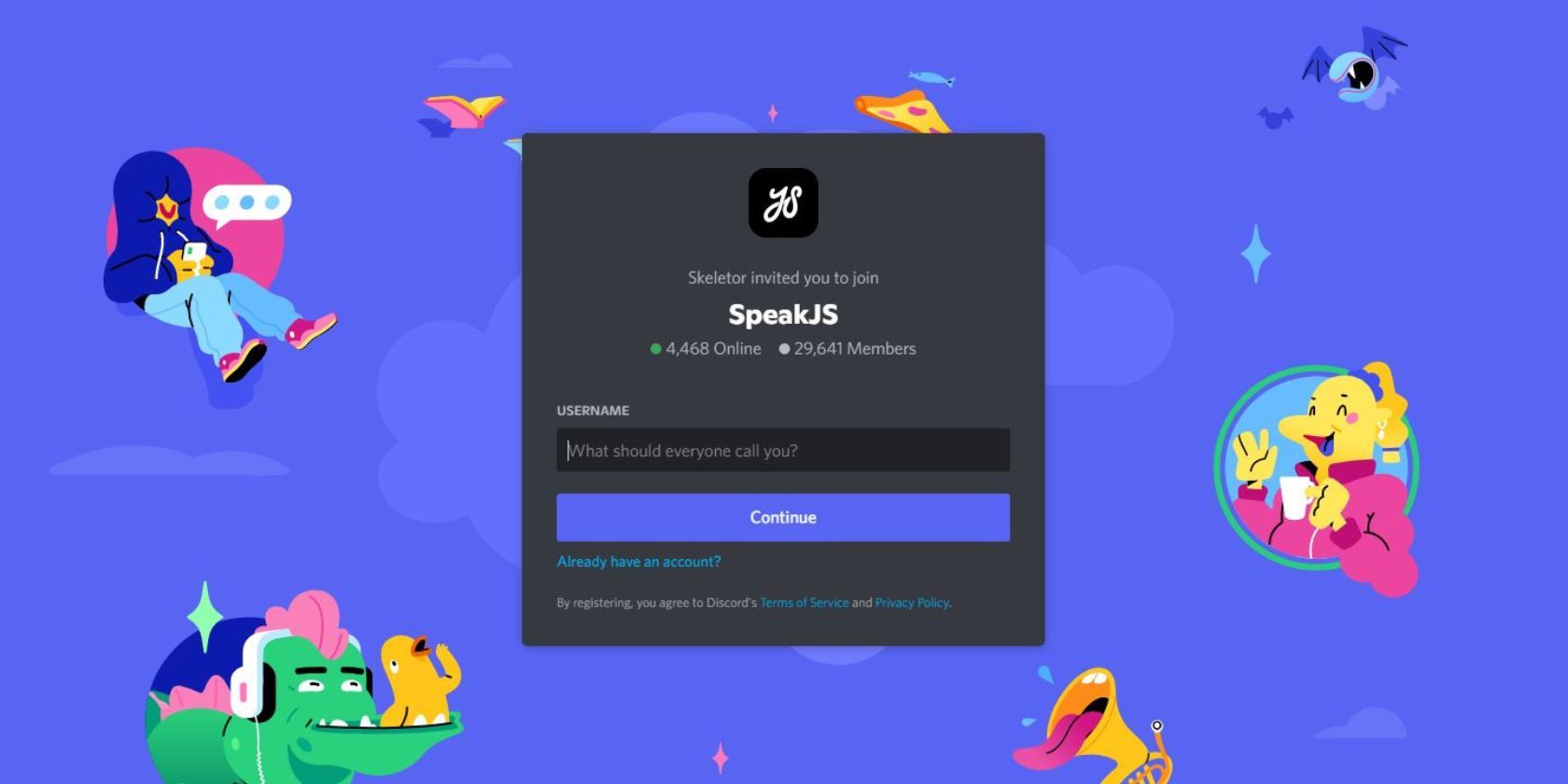 A screenshot of SpeakJS' invite page