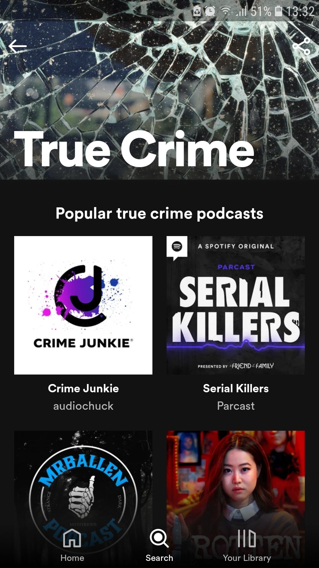 Spotify mobile music app true crime