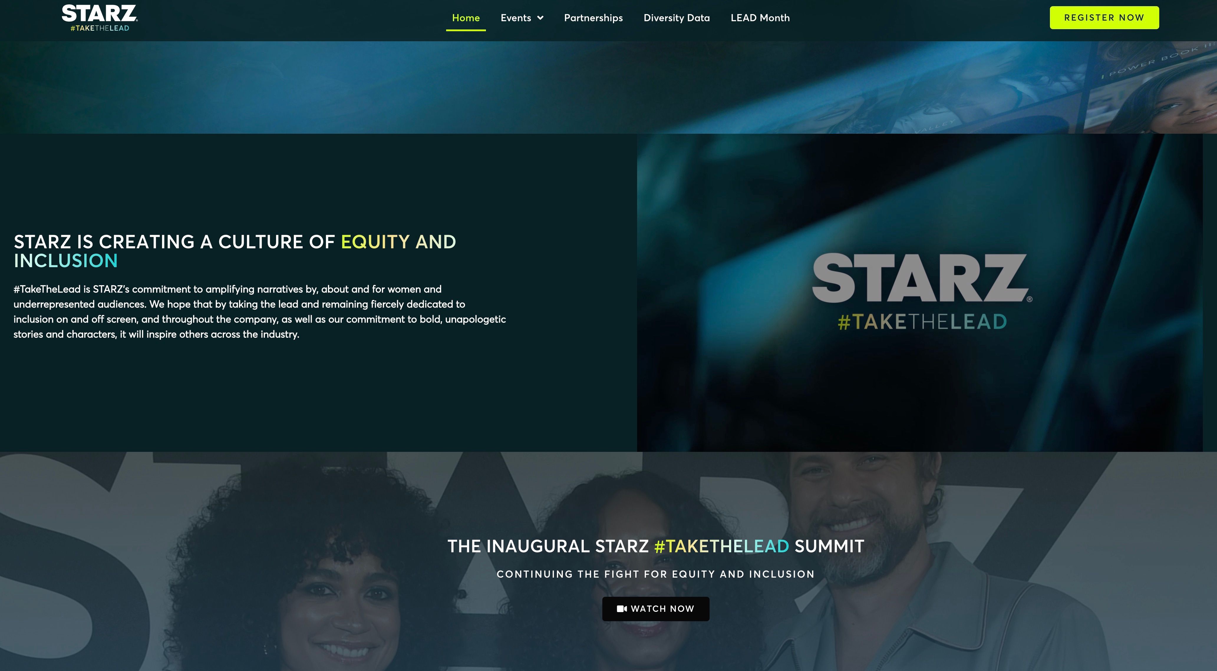 Starz Content Landing Page with Take The Lead Hashtag