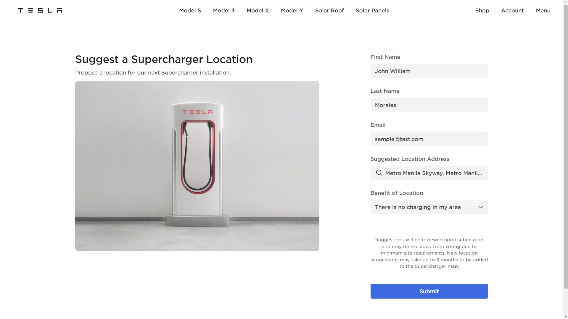 Suggest a Supercharger location