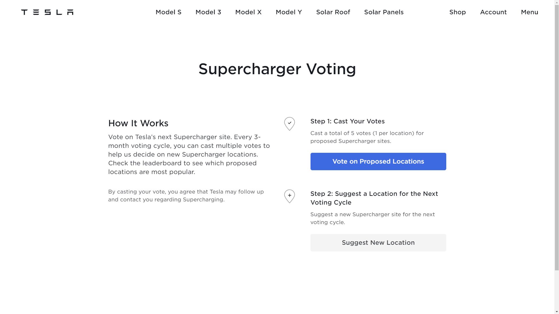 Supercharger Voting homepage screenshot