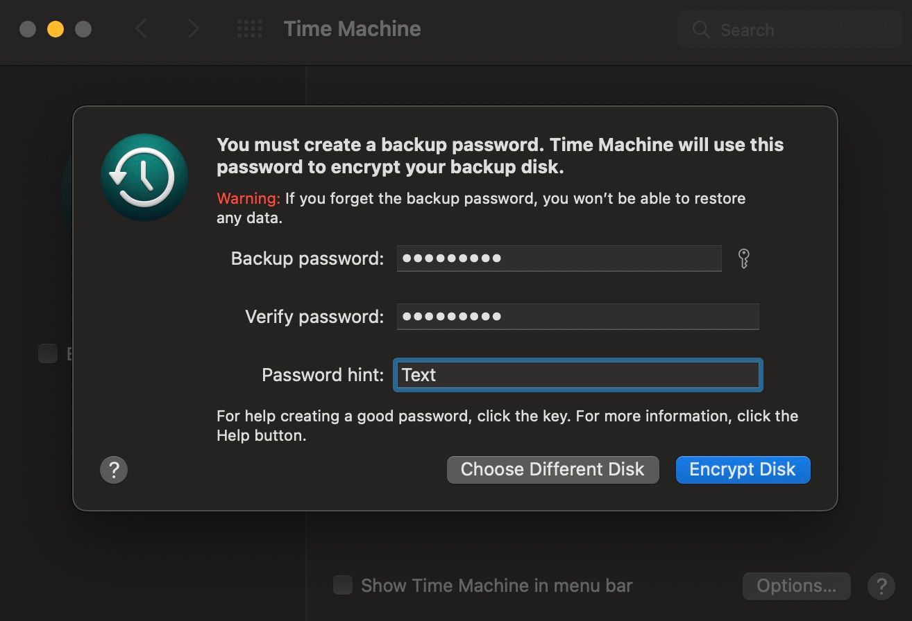 Time Machine password window