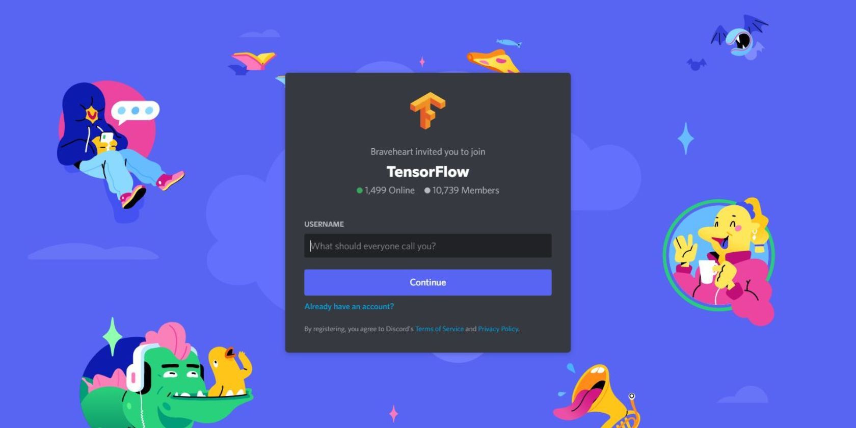 A screenshot of TensorFlow's invite page