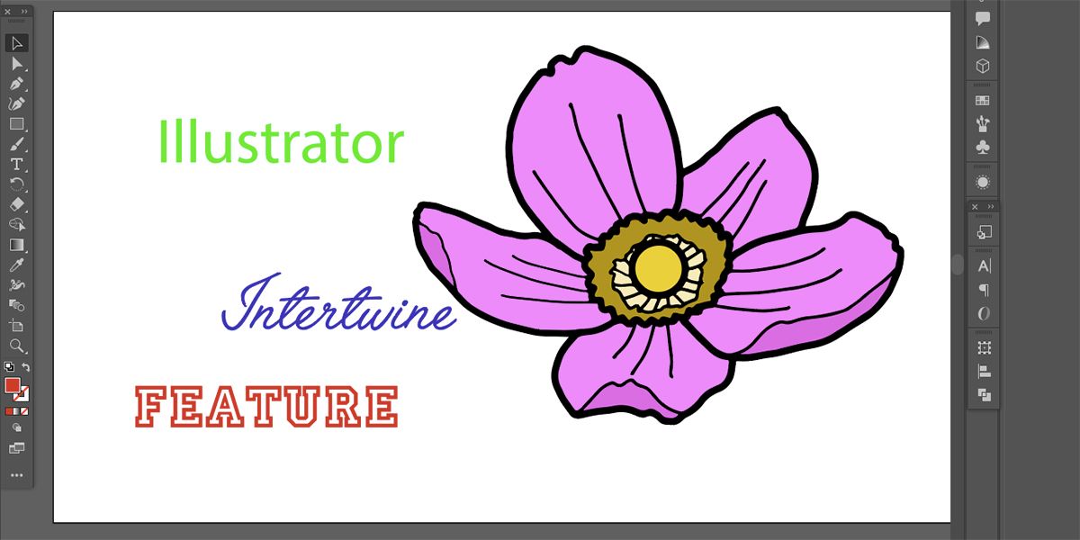 Adobe Intertwine Feature written on Illustrator canvas with a pink flower.