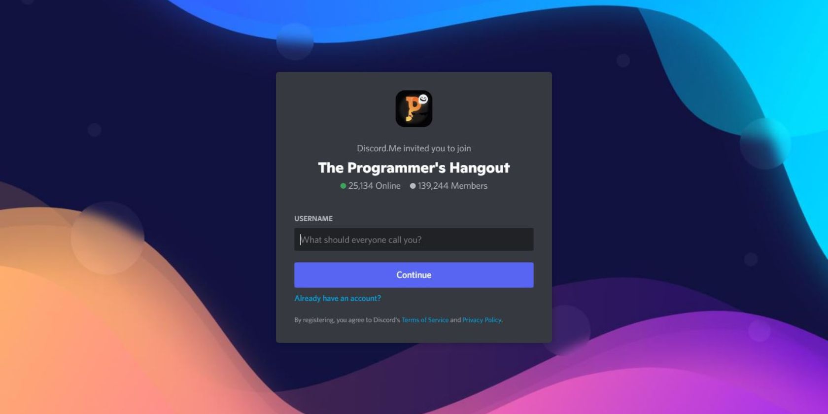 A screenshot of The Programmer's Hangout's invite page