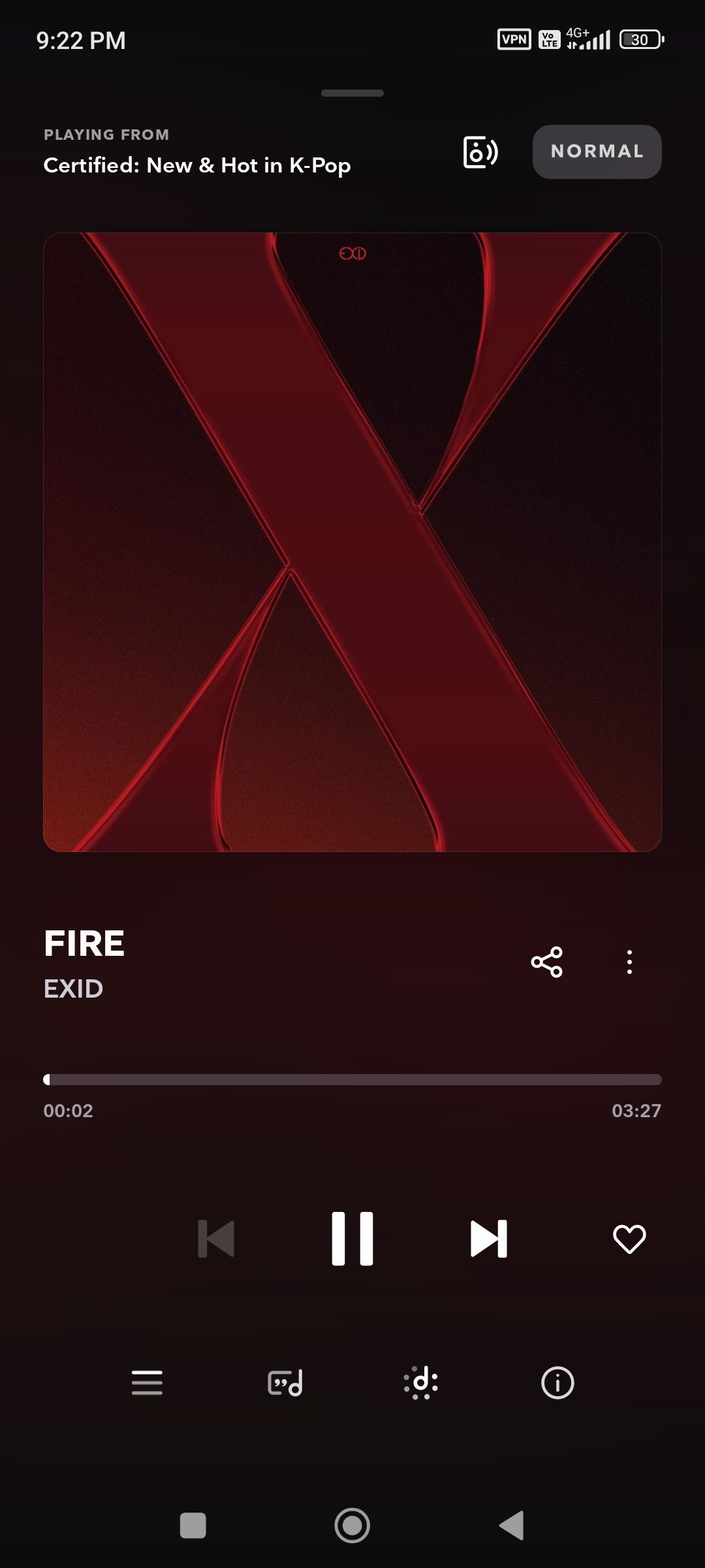 Fire by Exid در حال پخش در برنامه Tidal در اندروید