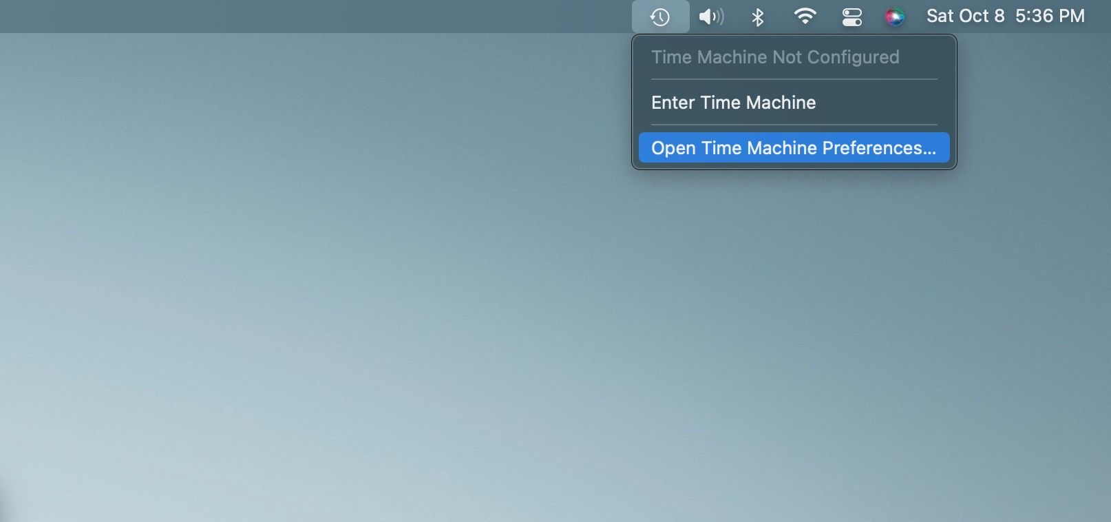 Time Machine Not Configured message in menu bar