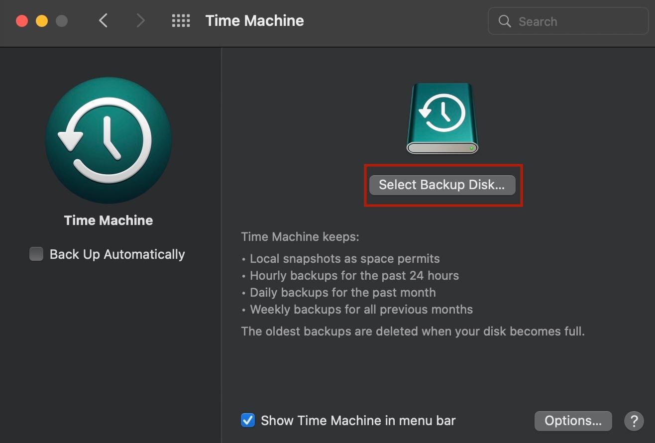 Time Machine Select Backup Disk Option
