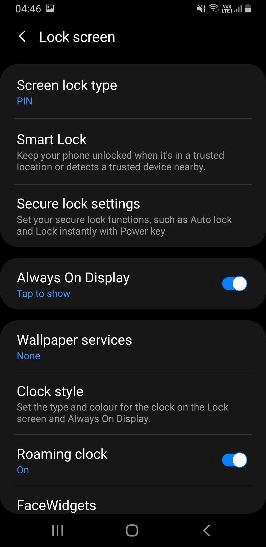 Samsung display settings screenshot