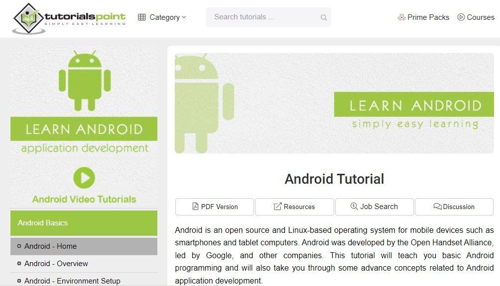 Tutorials Point Free Android Development Courses