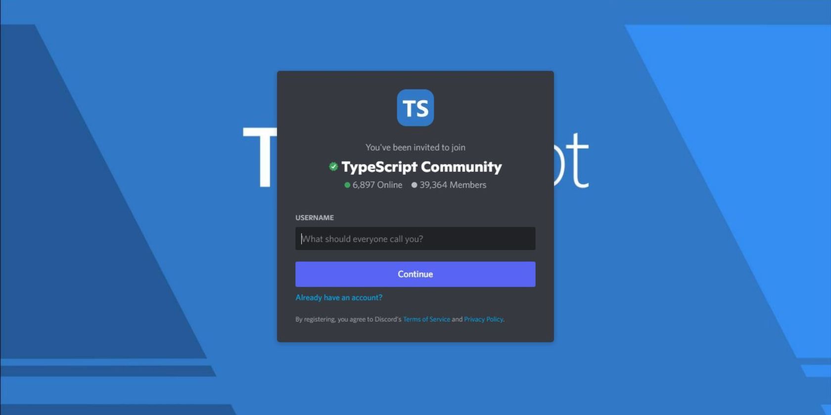 A screenshot of Typescript Community's invite page