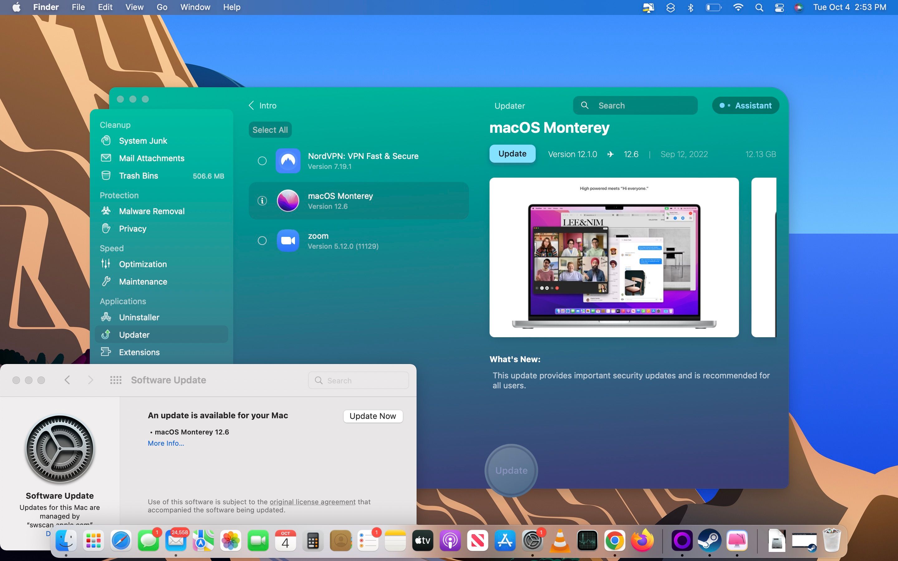 Программа обновления пытается обновить macOS Monterey на CleanMyMac X